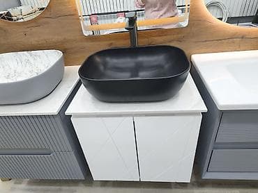 hamam dus: Hamam üçün müasir lavabo dəsti - Üstdən quraşdırılan mat qara — 2