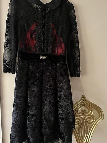 Qara ziyafət donu - Material: üst hissə incə qara krujeva və atlas