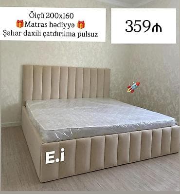 Yataq dəsti – 200x160 sm ölçü - Yumşaq, vertikal panelli başlıq və