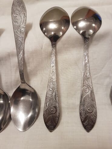 dəm qaşığı: Xörək qaşığı. 12 ədəd. - Dizayn: Dəstənin üzərində oyma bitki — 1