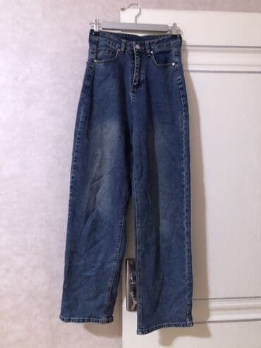 jins: Qadın üçün klassik mavi cins şalvar - Rəng: tünd mavi (yüngül yuma — 1