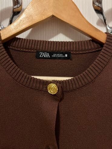 uzun jaketlər: ZARA qadın kardiqanı - Rəng: tünd qəhvəyi - Model: dairəvi yaxalı — 2