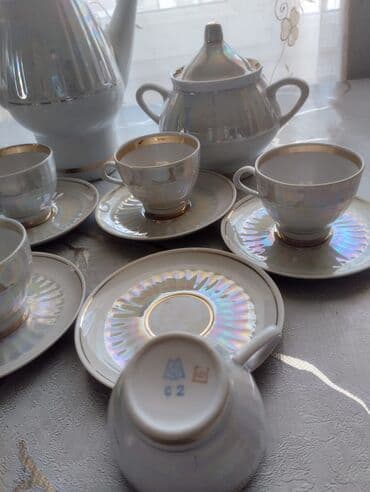 Mətbəx aksesuarları: Qəhvə dəsti, rəng - Ağ, Farfor, 6 nəfərlik, SSRİ — 2