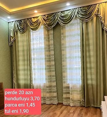 ucuz perde: İşlənmiş, Pərdə, rəng - Yaşıl, Ünvandan götürmə — 1