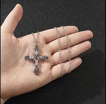 yuxuda sep klonu görmek: Gümüş rəngli zəncirli boyunbağı – xaç formalı kolye asqısı - — 1