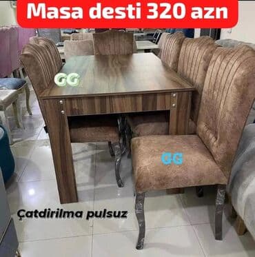 mətbəxt stol stulları: Mətbəx üçün, Yeni, Açılmayan, Dördbucaq masa, 6 stul — 1