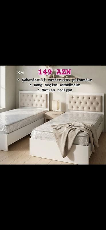 tek neferlik: İki mərtəbəli başlıqlı tək nəfərlik çarpayı dəsti - Qiymət: 149 AZN - — 1
