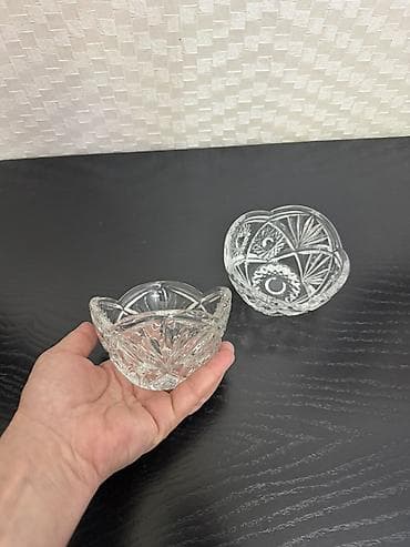 şeker portakalı: Şüşə qəndqabı/şirniyyat qabı dəsti – 2 ədəd - Material: qalın şüşə — 1