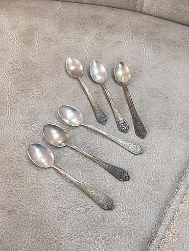 Qaşıqlar: Gümüşlə işlənmiş çay-kofe qaşıqları - Sayı: 6 ədəd - Dizayn: sap — 4