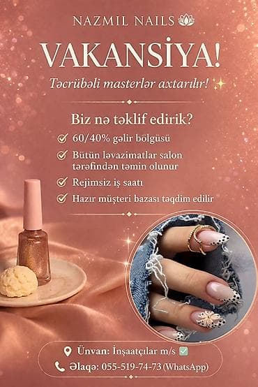 Dırnaq ustası tələb olunur, Fiks edilmiş ödəniş, Materialların təqdim olunması