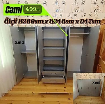 Yeni, 6 qapı, Siyirməli, Boz, Digər material, Açılan, Düz dolab