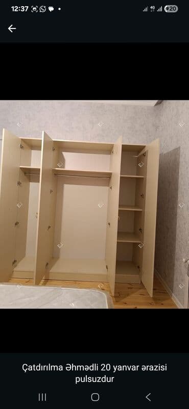 угловой шифоньер в спальню: Новый, Распашной, 4 двери Прямой шкаф, Гардеробный шкаф, Азербайджан — 5