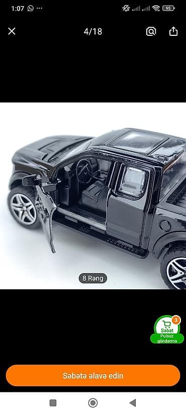 Спорт и хобби: Metal oyuncaq pikap maşın (qara rəng) - Korpus: metal die-cast — 6