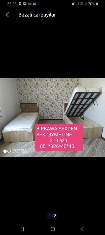темир краватлар: Новый, Односпальная кровать, Без подьемного механизма, Без матраса, Без выдвижных ящиков, Азербайджан — 3