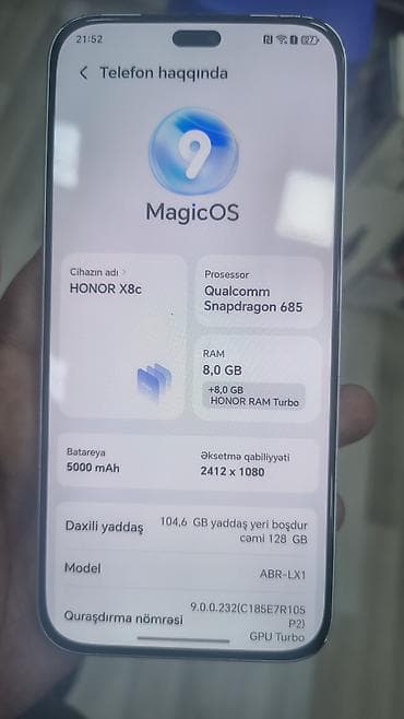 virtual reallıq: Honor X8c, 128 GB, rəng - Ağ, Sensor, Barmaq izi, İki sim kartlı — 6