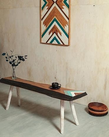 bag stullari: Taxta skamya – etnik/boho üslubunda - Material: massiv ağac lövhə — 1