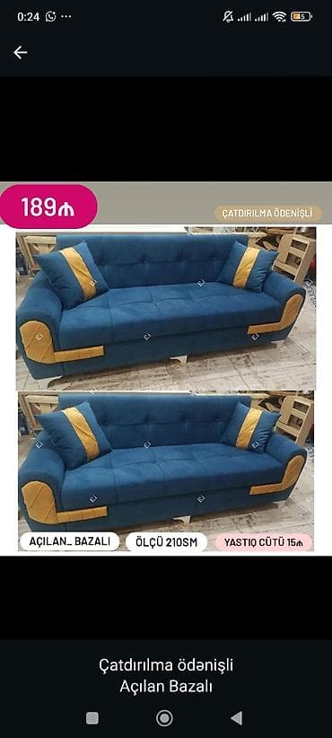 acilan divan: Məhsul: Açılan-bazalı divan - Ölçü: 210 sm - Mexanizm: Açılır sistem — 1