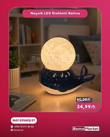 Naçnik LED Stolüstü Balina - Dizayn: Balina fiqurlu gövdə üzərində Ay — 1