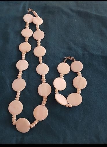 Бижутерия: Zərif bəzək dəsti – boyunbağı və bilərzik - Material: açıq krem — 1