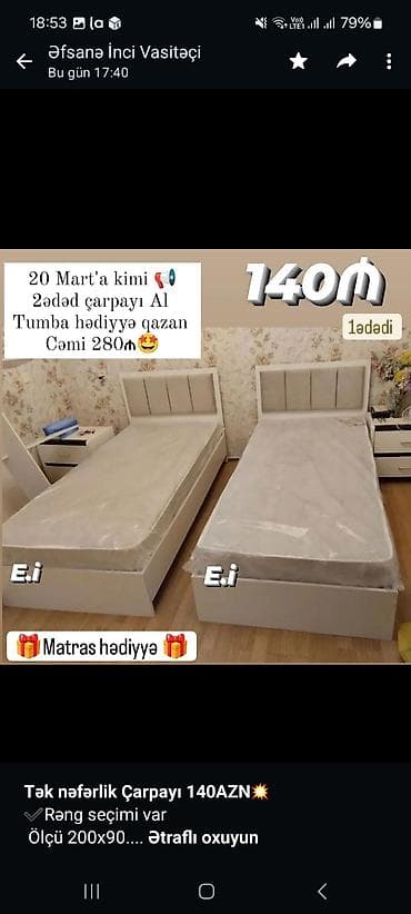 tek kravat: *Tək nəfərlik Çarpayı 140AZN💥* ✔️Rəng seçimi var Ölçü 200x90 — 2