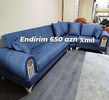 ev ucun nərdivan: Künc divan dəsti – müxtəlif rənglərdə (boz, mavi, bej) parça üzlüklə — 2