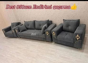 çan: Qonaq otağı üçün dəst – 1 böyük divan + 2 kreslo • Rəng: tünd boz — 1