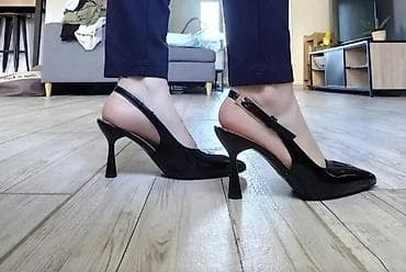 Qara laklı qadın ayaqqabısı – slingback model - Rəng: parlaq qara - — 1