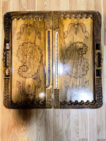 Гантели: Əl oyma taxta nərd taxtası - Material: Qoz ağacı, laklı səth - Əl işi — 3