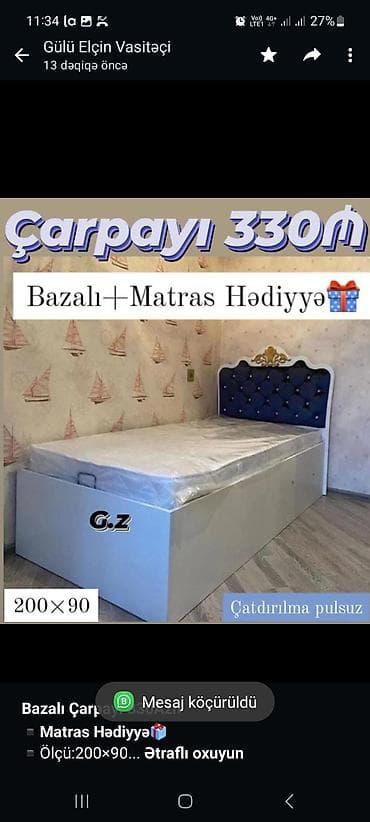 Мебель на заказ: *Bazalı Çarpayı 330Azn* *▪️Matras Hədiyyə🎁* ▪️Ölçü:200×90 ▪️Rəng — 3