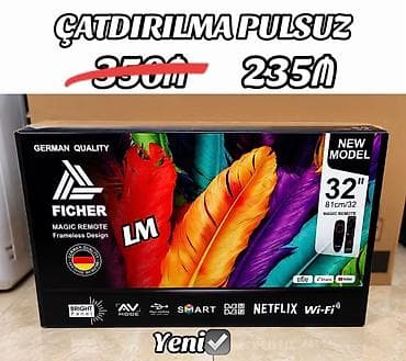 💥 FİCHER televizor ALMAN BRENDİ _ 32 düym ➡️81sm :235₼ Smart