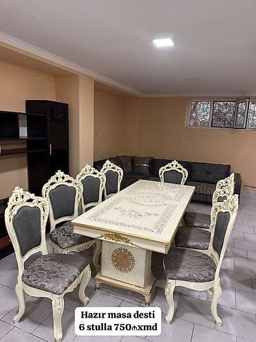 Klassik üslubda yemək otağı dəsti: - Düzbucaqlı, oyma naxışlı masa – — 1