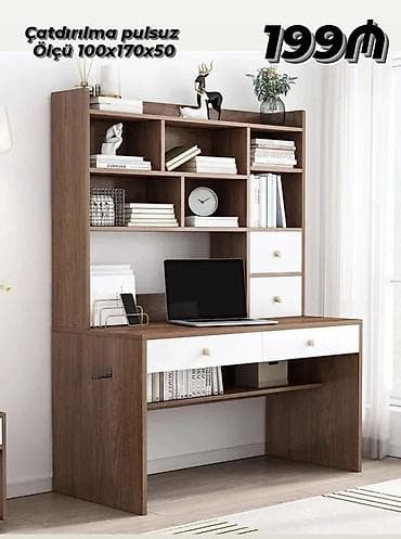 dizustu masa: - Məhsul: Raflı yazı/iş masas - Ölçü: 100x170x50 sm - Qiymət: 199₼ - — 1