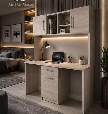 qapi sifarisi: Modern iş masası və üst dolablı kompakt iş stansiyası - Material — 1