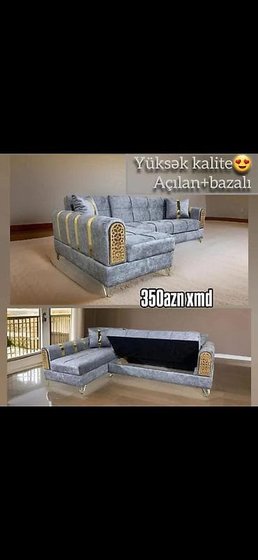 mini masa: Yüksək keyfiyyətli L‑şəkilli künc divan - Açılan mexanizmli, yatırma — 1