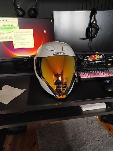 Ehtiyat hissələri: ICON tam üzlü motosiklet dəbilqəsi - Rəng: ağ korpus, qızılı/misir — 4