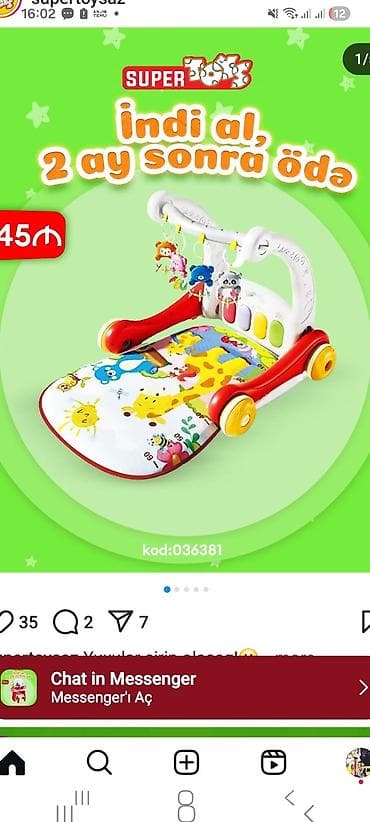 Uşaq inkişafına dəstək verən çoxfunksiyalı oyun xalçası və gəzdirici