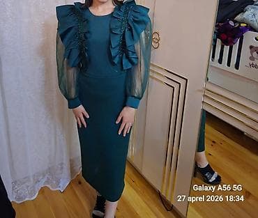 bel bağı: Zümrüd-yaşıl rəngdə zərif midi don - Siluet: bədənə oturan, dizdən — 3