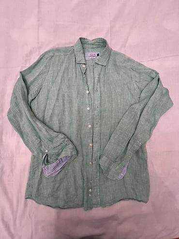 kətan köynək kişi: Köynək, L, rəng - Yaşıl — 1