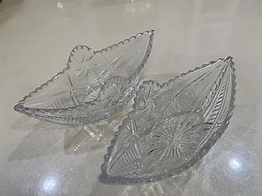 şuşə butulka: Şəffaf kəsmə naxışlı şüşədən 2 ədəd meyvə/şirniyyat qabı dəsti. - — 5