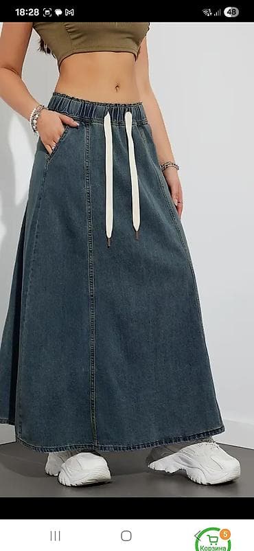 cins etekler: M raz teze cins • Model: Uzun denim ətək • Kəsim: A-kəsim, geniş — 2