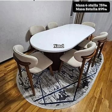 balkon stul: Oval formalı yemək masası dəsti - Seçimlər: - Masa + 6 stul — 759 ₼ — 1