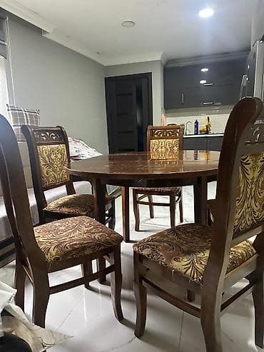 tek stullar: Qonaq otağı üçün, İşlənmiş, Açılan, Yumru masa, 6 stul — 1