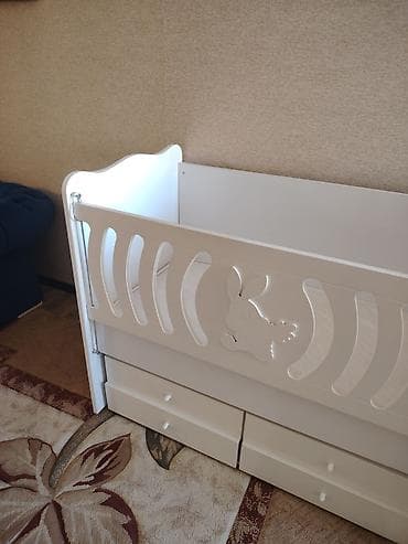 bewik: Ağ rəngdə uşaq beşiyi - Material: laminat/MDF əsaslı panel, hamar və — 2