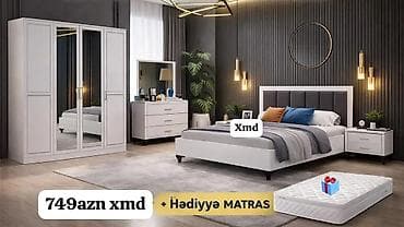 Yataq otağı dəsti – modern dizayn, ağ və boz tonlarda Dəst tərkibi: -