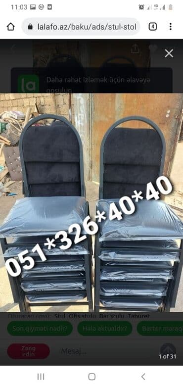 oturacaglar: Stullar 13 azn den 24 azn dek Her Rengde Koja ve Parcadan Birbawa — 10