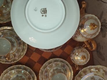 suse saxlama qablari: Çay dəsti, rəng - Qızılı, Farfor, Madonna, 6 nəfərlik, Çexiya — 3