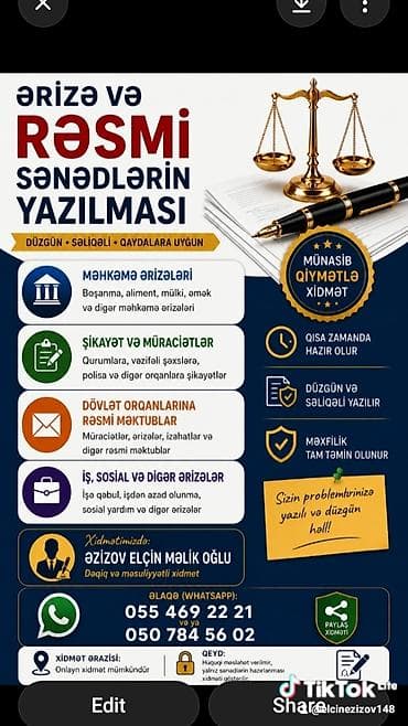Hüquqi xidmətlər | İddia ərizələrinin, şikayətlərin hazırlanması