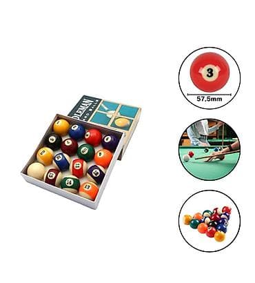 idman elceyleri: Bilyard topu dəsti – 57,5 mm - 16 ədəd tam комплект: 1 ədəd ağ (qi) — 1