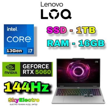 Yeni Lenovo LOQ, 15.6 ", Intel Core i7, 1 TB, Ünvandan götürmə, Pulsuz çatdırılma, Ödənişli çatdırılma