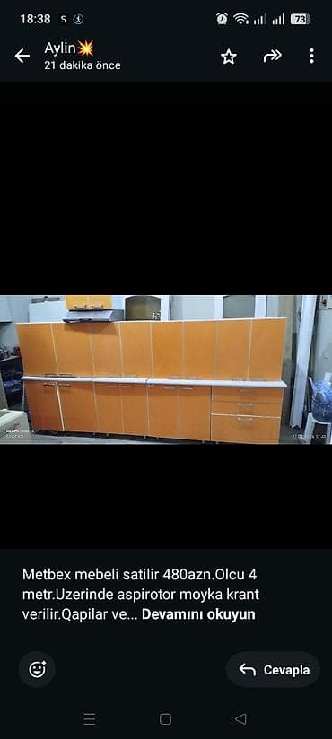 Metbex mebeli satilir 480azn.Olcu 4 metr.Uzerinde aspirotor moyka